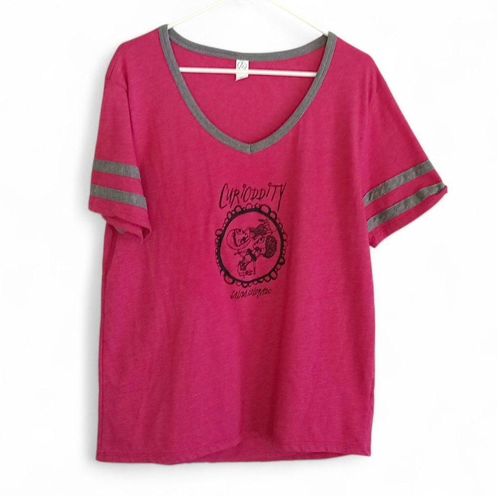 Curioddity Pink T Shirt Salida Colorado Local Artist Wearable Art Colorful Fun